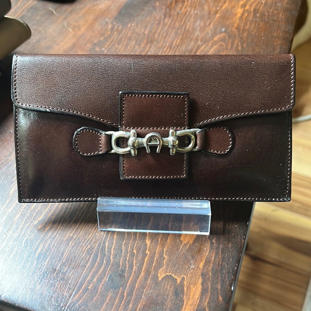 Vintage Aigner Leather Brown Leather Clutch with Intergrated Coin Purse